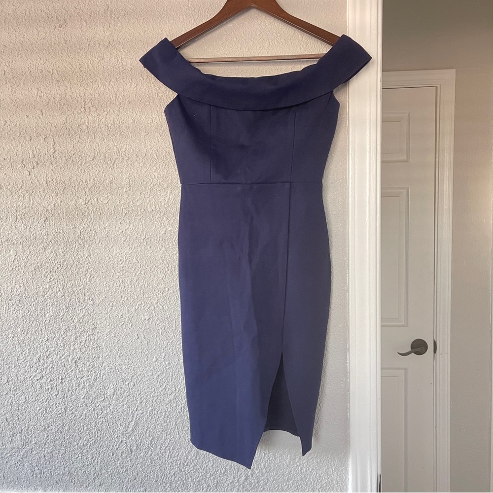 Lulus Elegant Off-Shoulder Navy Dress XS